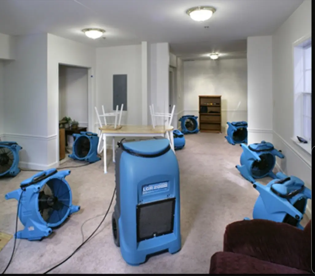 Air movers and dehumidifier setup for Water Damage Restoration in Scarborough